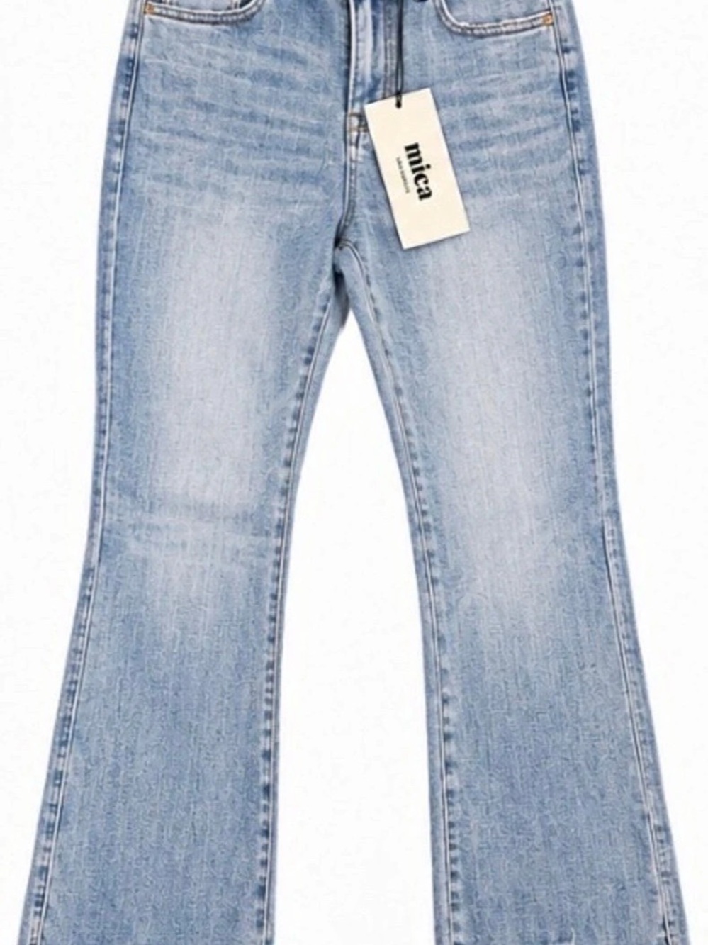 NWT Mica Denim High Rise Crop Flare Jeans Raw Hem Light Wash Size 28